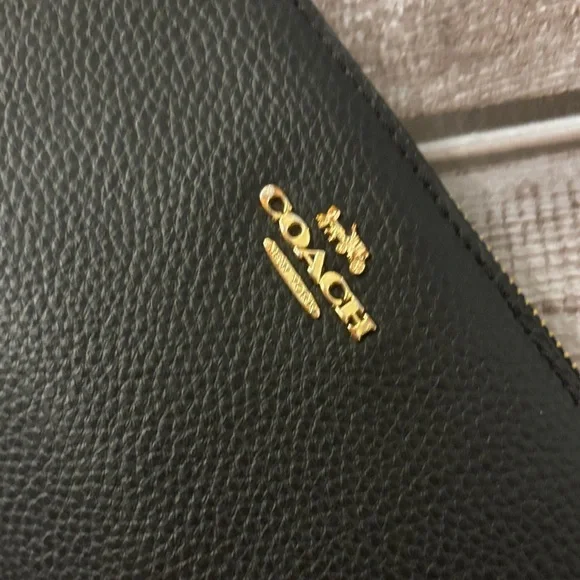 Coach Black Leather Pouch with Gold Accent and wrist strap - Picture 3 of 11